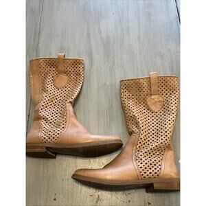 Zoe & Luca Naples Tan Laser Cut Leather Slouch Boot Sz 7 Boho Coastal Cowgirl